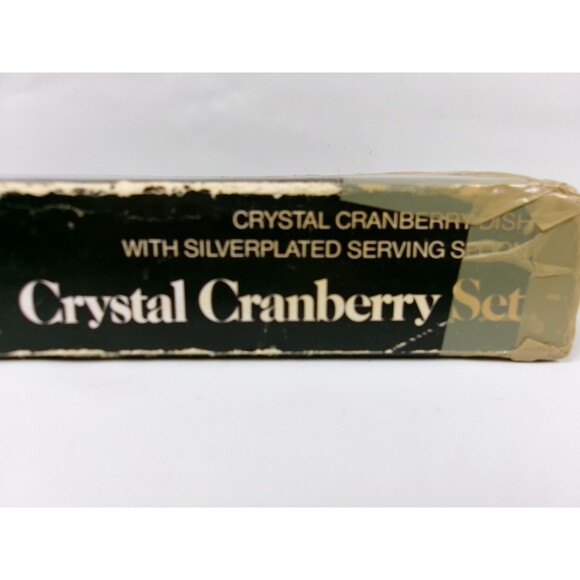 Vintage 1978 Leonard Silver Crystal Cranberry Dish and Serving Spoon Set - Picture 5 of 5